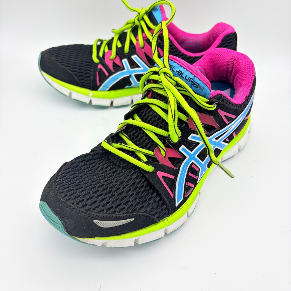 Asics Gel-Blur33 Womens 8 Running Shoes Black Neon Pink Blue Roa Gym